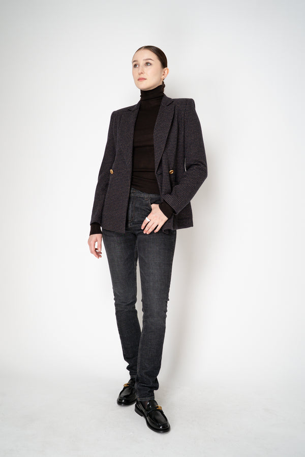 Harris Wharf London Stretch Knit Blazer in Brown and Blue Houndstooth Print