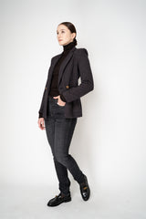 Harris Wharf London Stretch Knit Blazer in Brown and Blue Houndstooth Print