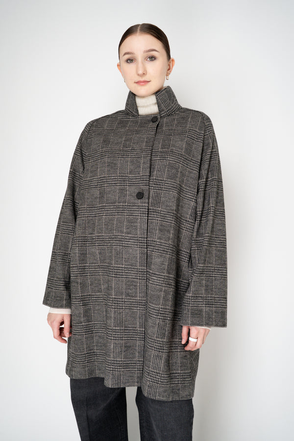 Harris Wharf London Raglan Jacket in Black and White Houndstooth Plaid