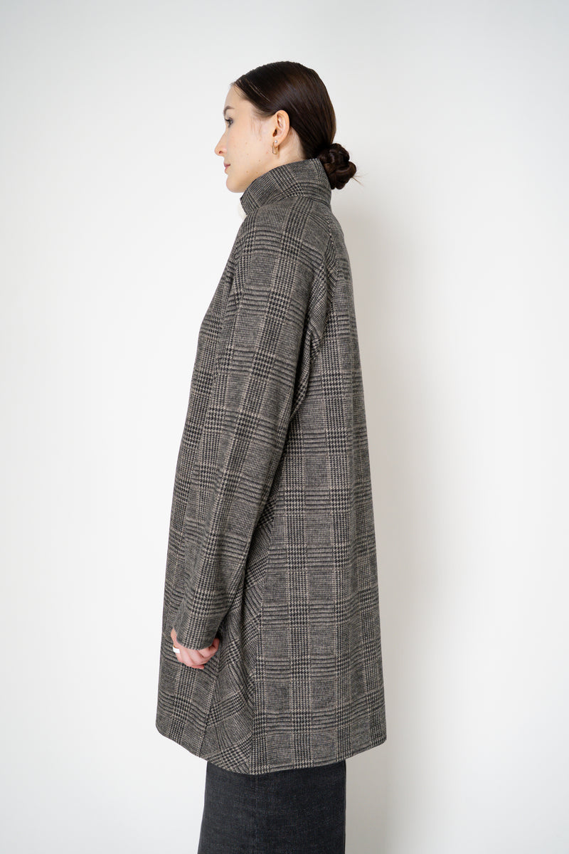 Harris Wharf London Raglan Jacket in Black and White Houndstooth Plaid