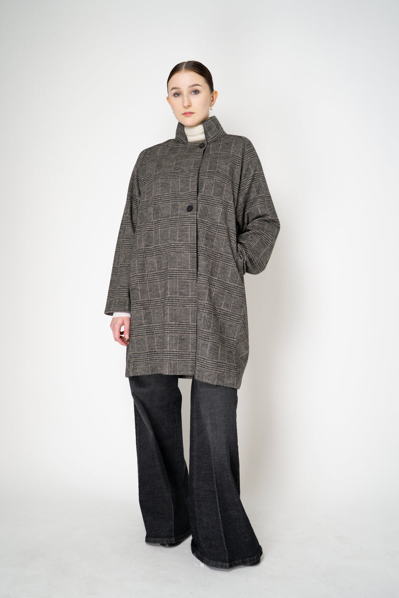 Harris Wharf London Raglan Jacket in Black and White Houndstooth Plaid