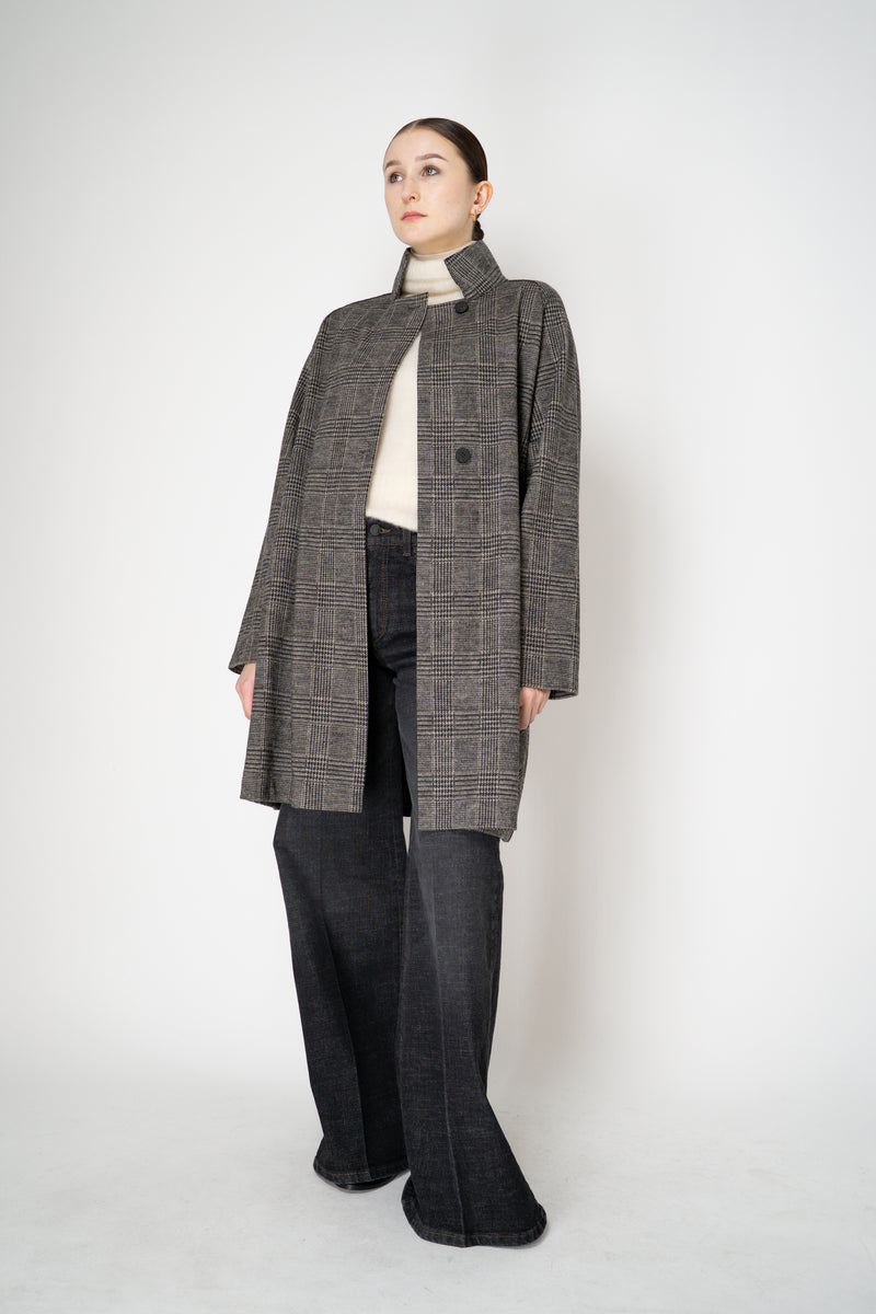 Harris Wharf London Raglan Jacket in Black and White Houndstooth Plaid