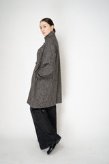 Harris Wharf London Raglan Jacket in Black and White Houndstooth Plaid