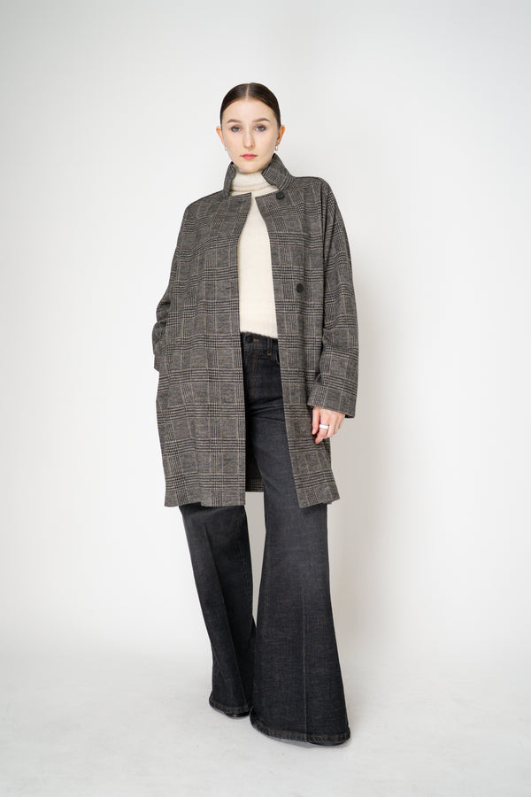 Harris Wharf London Raglan Jacket in Black and White Houndstooth Plaid