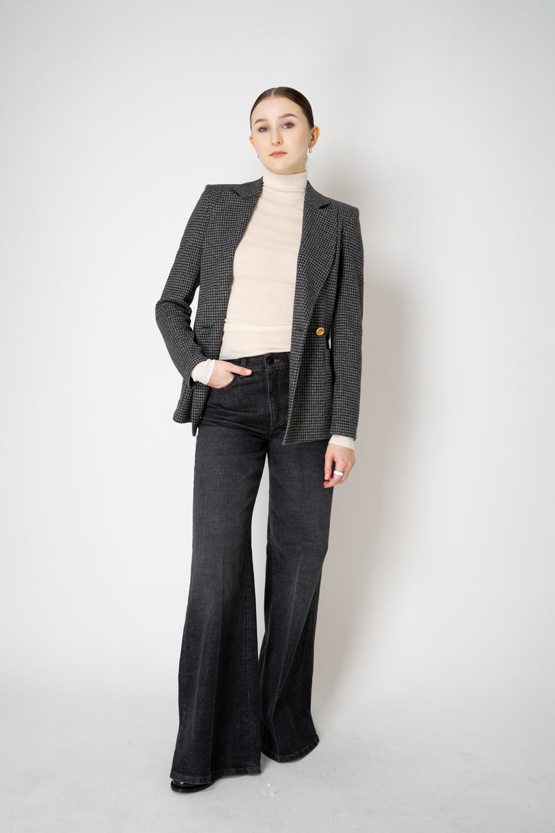 Harris Wharf London Stretch Knit Blazer in Salt and Pepper Houndstooth Print