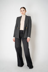 Harris Wharf London Stretch Knit Blazer in Salt and Pepper Houndstooth Print