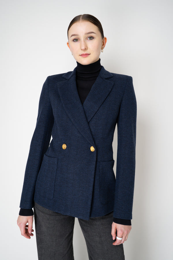 Harris Wharf London Stretch Knit Blazer in Dark Blue Herringbone Print