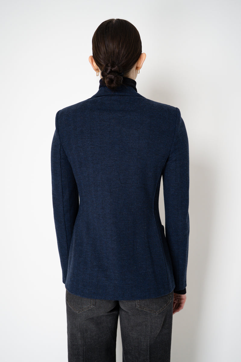 Harris Wharf London Stretch Knit Blazer in Dark Blue Herringbone Print