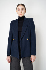 Harris Wharf London Stretch Knit Blazer in Dark Blue Herringbone Print
