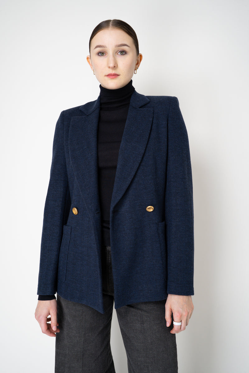 Harris Wharf London Stretch Knit Blazer in Dark Blue Herringbone Print