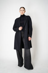 Harris Wharf London Cashmere Blend Oversized Flannel Coat in Dark Navy