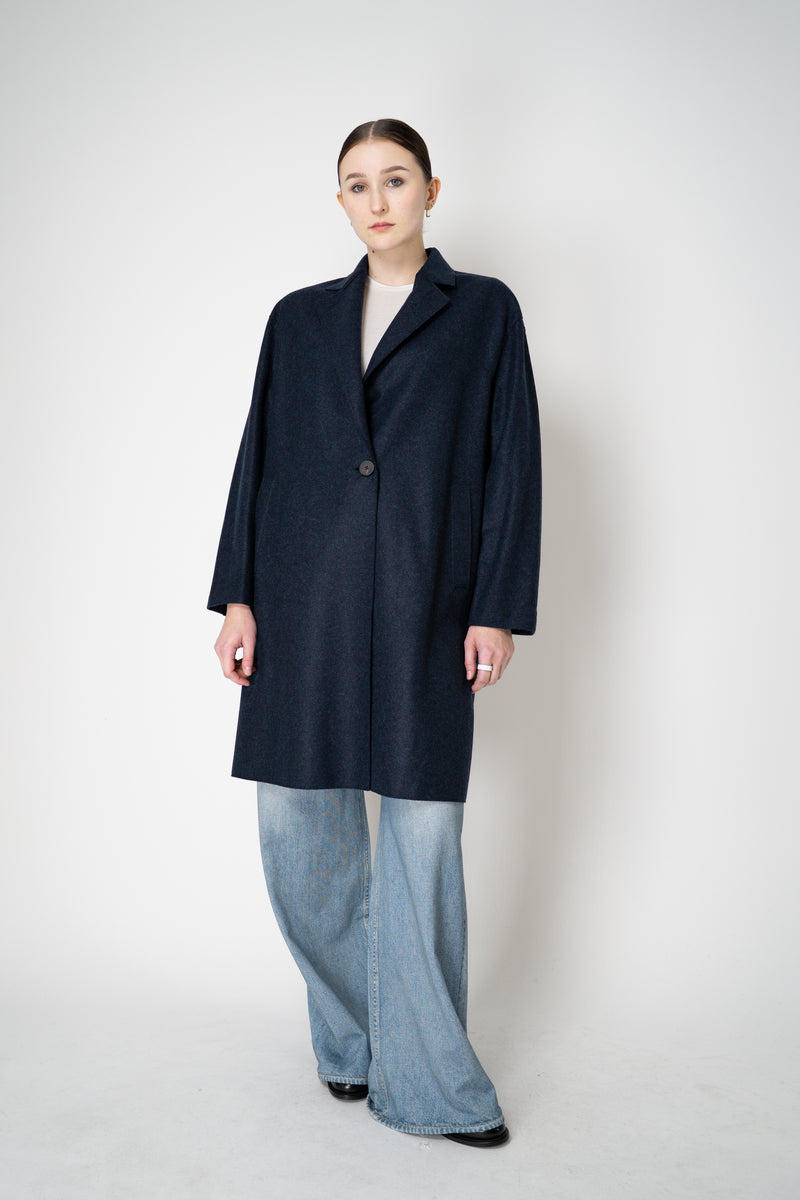 Harris Wharf London Loro Piana Cashmere Flannel Coat in Navy