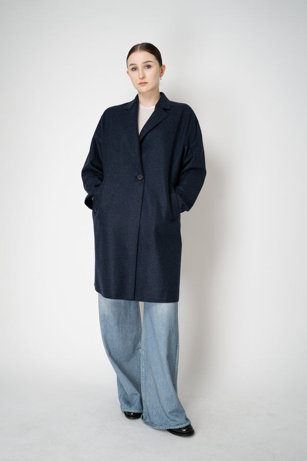 Harris Wharf London Loro Piana Cashmere Flannel Coat in Navy