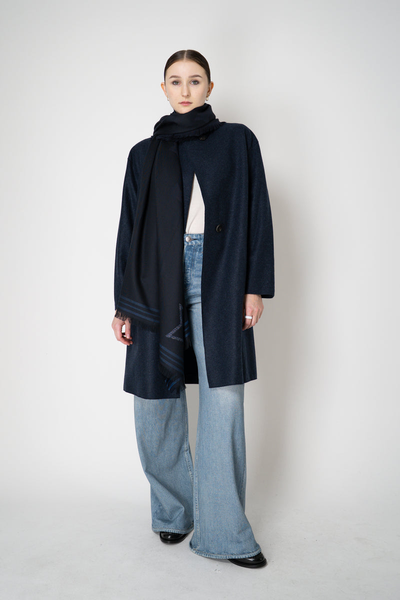 Harris Wharf London Loro Piana Cashmere Flannel Coat in Navy