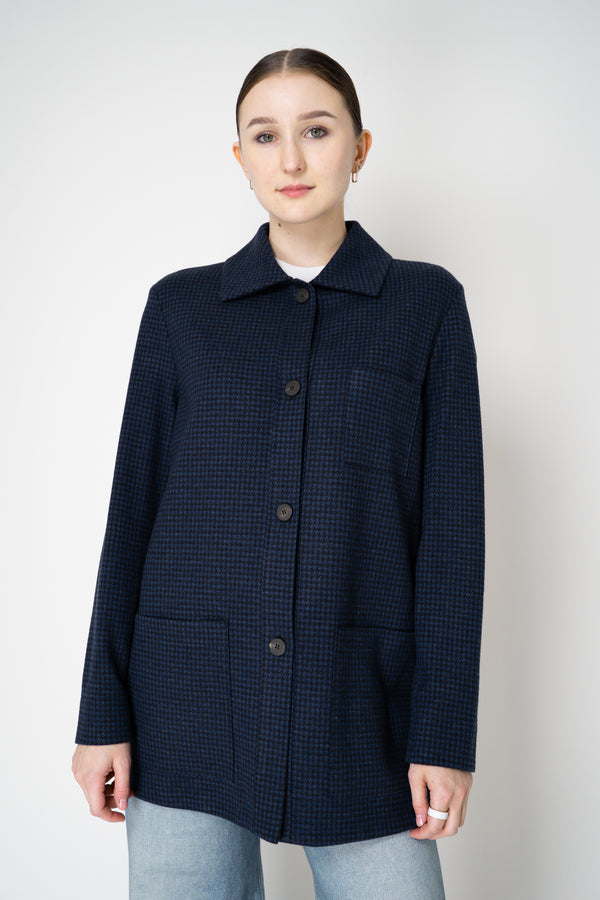 Harris Wharf London Chore Flannel Shirt Jacket in Dark Blue Houndstooth Print