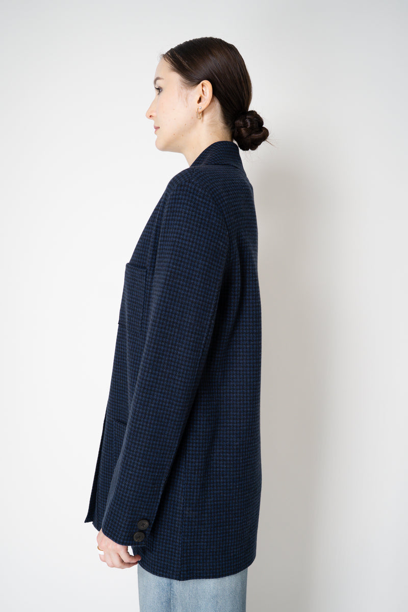 Harris Wharf London Chore Flannel Shirt Jacket in Dark Blue Houndstooth Print