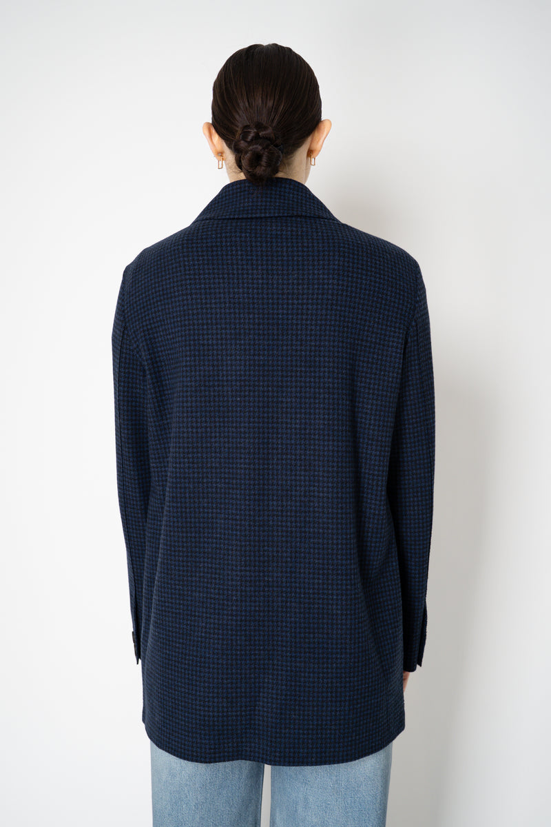 Harris Wharf London Chore Flannel Shirt Jacket in Dark Blue Houndstooth Print