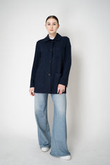 Harris Wharf London Chore Flannel Shirt Jacket in Dark Blue Houndstooth Print