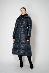 Herno Ultralight Technology Goose Down Padded Belted Coat in Navy