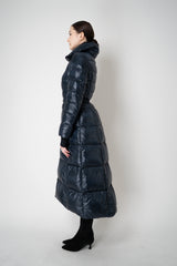 Herno Ultralight Technology Goose Down Padded Belted Coat in Navy
