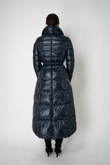 Herno Ultralight Technology Goose Down Padded Belted Coat in Navy