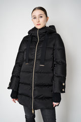 Herno A-line Satin Finish Hooded Coat in Black