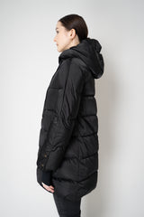 Herno A-line Satin Finish Hooded Coat in Black