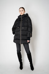 Herno A-line Satin Finish Hooded Coat in Black