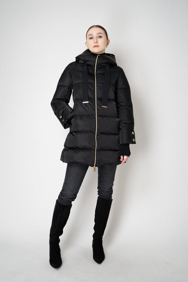 Herno A-line Satin Finish Hooded Coat in Black