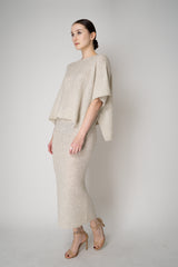D. Exterior Lightweight Wool Alpaca Knit Sequined Poncho in Latte