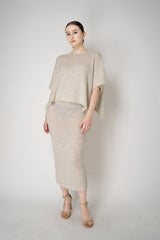 D. Exterior Lightweight Wool Alpaca Knit Sequined Poncho in Latte