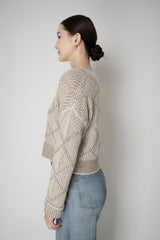 D. Exterior Wool Alpaca Cropped Knit Sequined V-Neck Cardigan in Gesso