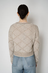 D. Exterior Wool Alpaca Cropped Knit Sequined V-Neck Cardigan in Gesso