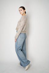 D. Exterior Wool Alpaca Cropped Knit Sequined V-Neck Cardigan in Gesso