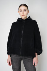 D. Exterior Stretch Knit Wool Blend 3/4 Sleeve Hooded Jacket in Black