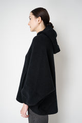 D. Exterior Stretch Knit Wool Blend 3/4 Sleeve Hooded Jacket in Black