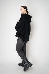 D. Exterior Stretch Knit Wool Blend 3/4 Sleeve Hooded Jacket in Black
