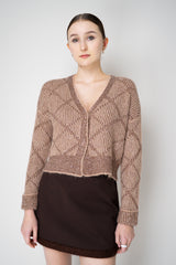 D. Exterior Wool Alpaca Cropped Knit Sequined V-Neck Cardigan in Guava