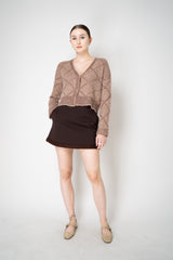 D. Exterior Wool Alpaca Cropped Knit Sequined V-Neck Cardigan in Guava
