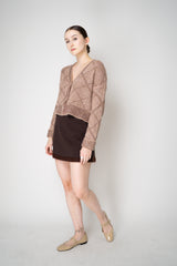 D. Exterior Wool Alpaca Cropped Knit Sequined V-Neck Cardigan in Guava