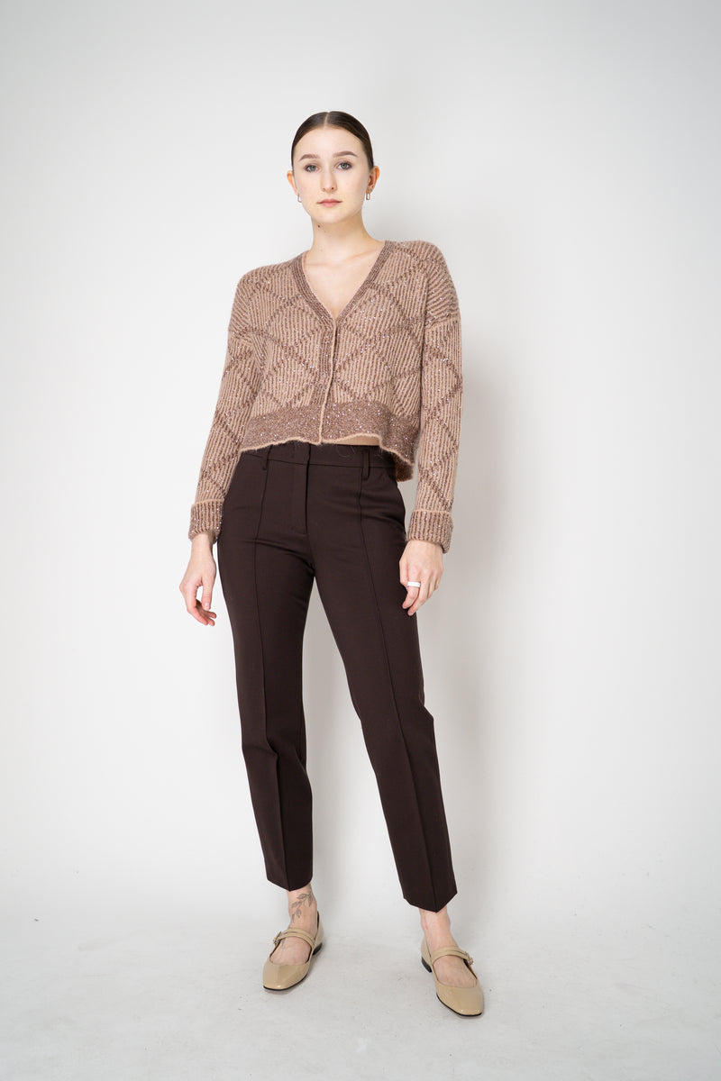 D. Exterior Wool Alpaca Cropped Knit Sequined V-Neck Cardigan in Guava