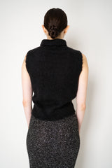 D. Exterior Wool Alpaca Soft Sleeveless Turtleneck Pullover Top in Black