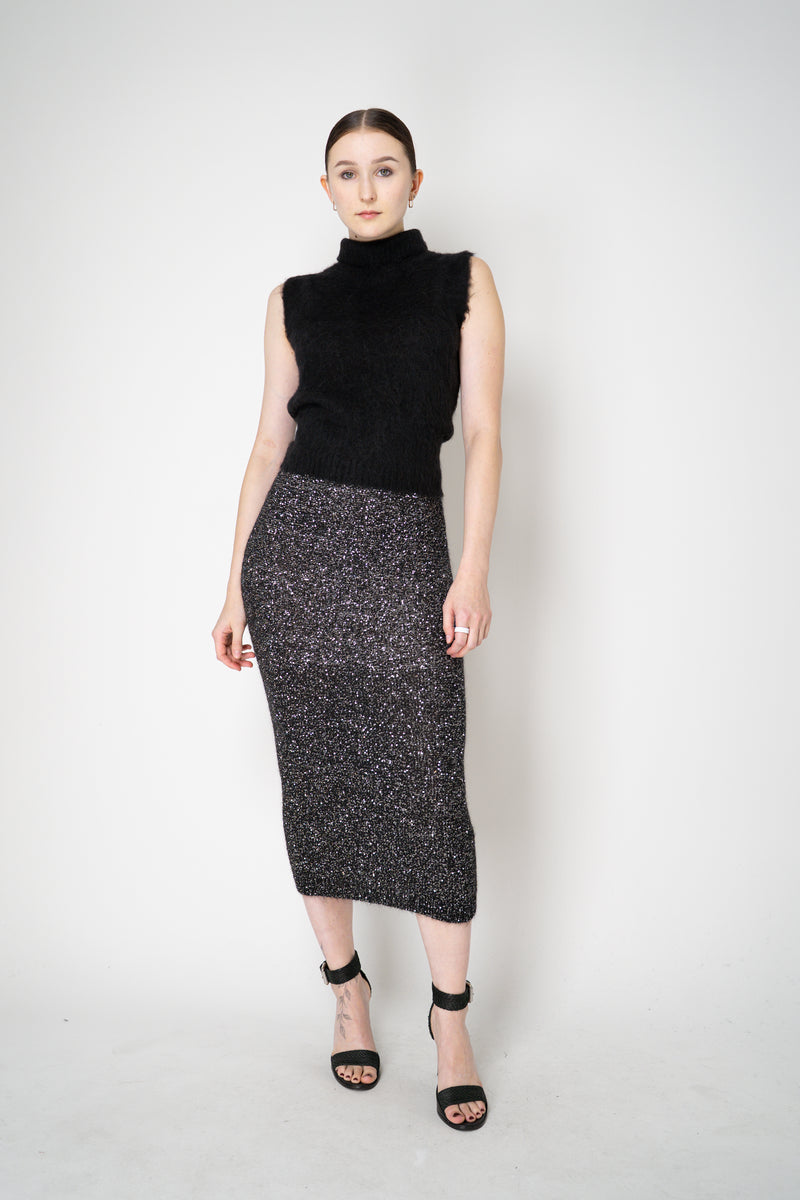 D. Exterior Wool Alpaca Soft Sleeveless Turtleneck Pullover Top in Black