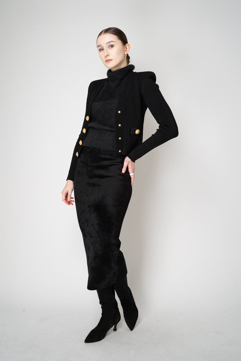 D. Exterior Wool Alpaca Soft Sleeveless Turtleneck Pullover Top in Black