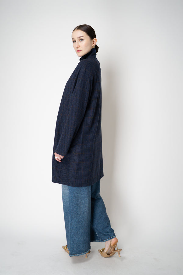 Harris Wharf London Loro Piana Raglan Jacket in Blue and Brown Plaid