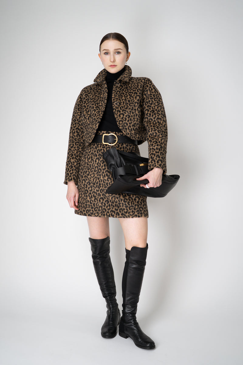 Odeeh Wool Alpaca Cropped Jacket in Caramel and Black Leopard Print