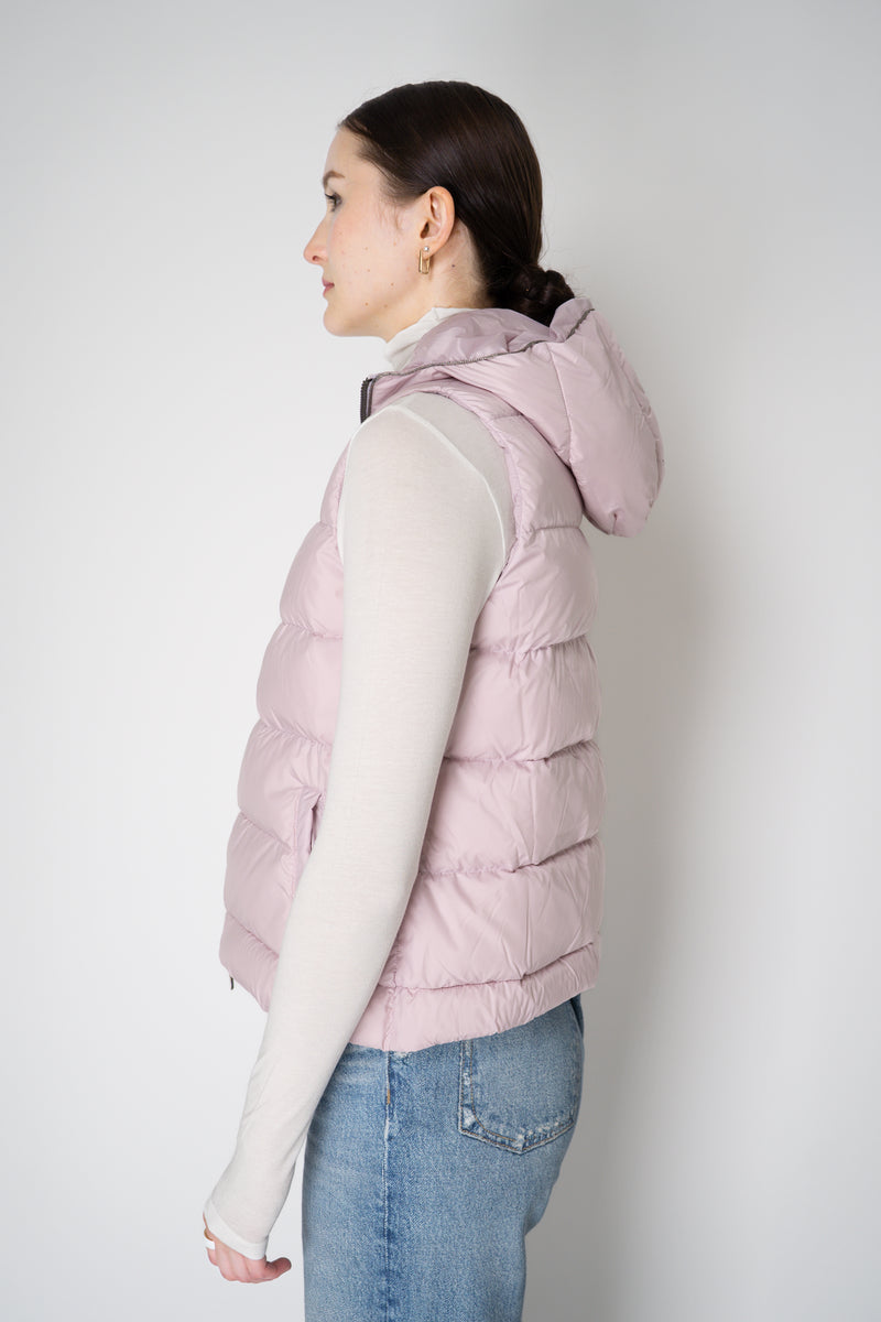 Tonet Goose Down Padded Hooded Vest in Pastel Lilac
