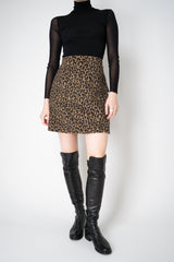 Odeeh Wool Alpaca Mini Skirt in Caramel and Black Leopard Print