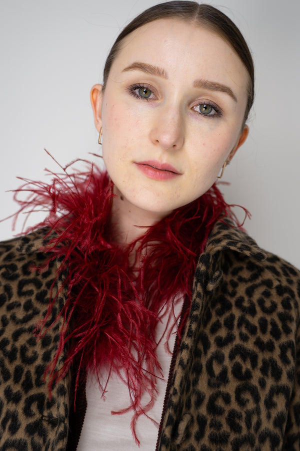 Odeeh Ostrich Feather Tie Collar in Burlesque Red