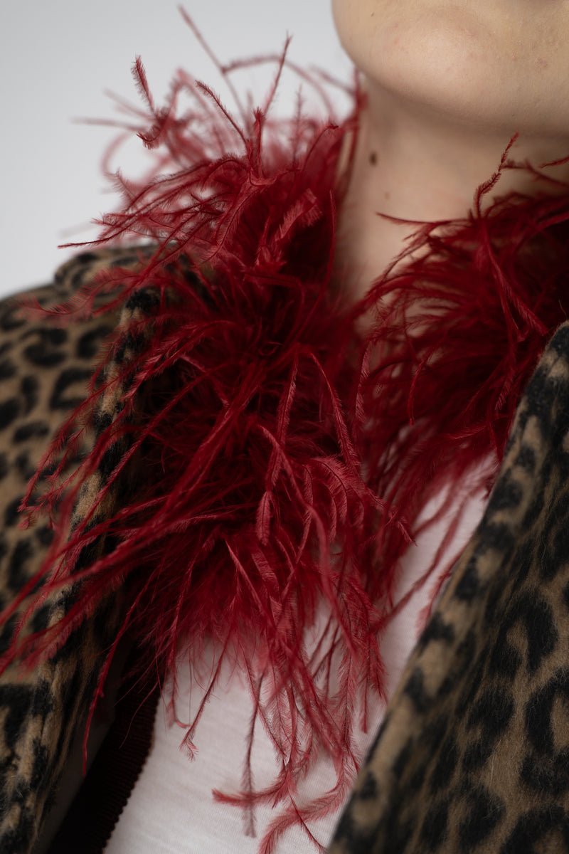 Odeeh Ostrich Feather Tie Collar in Burlesque Red
